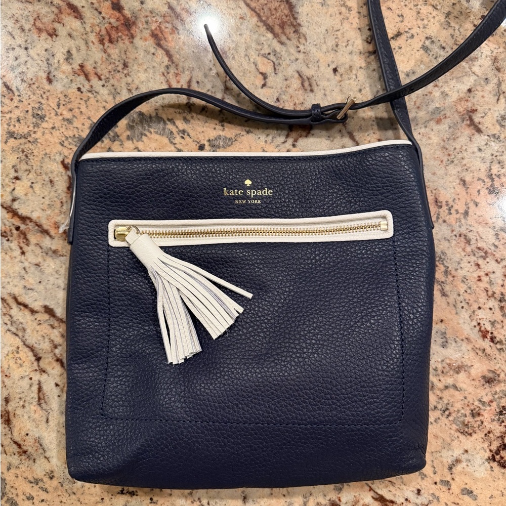 Kate Spade Dark Blue Crossbody Bag with White Tassel